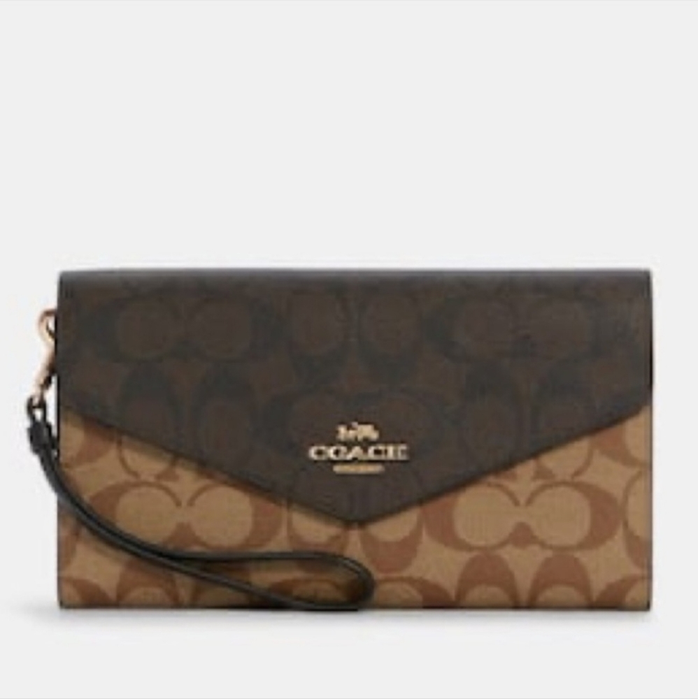 NEW COACH TRAVEL ENVELOPE WALLET IN COLORBLOCK Signature Canvas